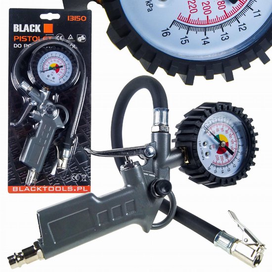 BANDEN OPPOMP PISTOOL GROTE DRUKMETER POMP 12 BAR 1/4 SLANG 35 CM ZWART van Höfftech