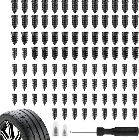 Banden Reparatie Kit - Bandenservice Set - Noodreparatie Onderweg - 100 Delige Set - 2 Maten - Zwart