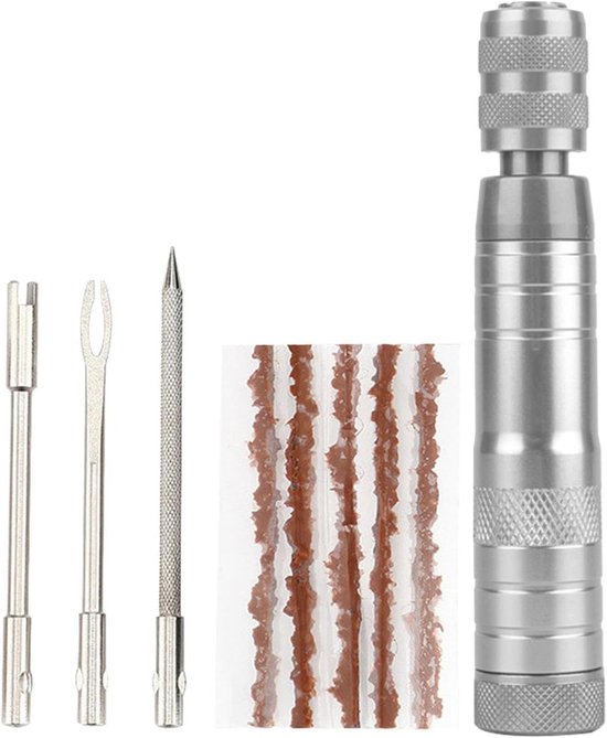 Banden Reparatie Kit - Fiets Motor - Snelle Bandenreparatie - Compact Draagbaar Ontwerp - 11 cm Lengte - Zilver