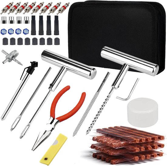 Banden Reparatie Kit - Plug Set - Band Noodgevallen - Heavy Duty Staal - 70 Delen - Zwart