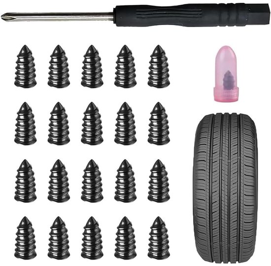 Banden Reparatie Kit - Rubberen Spijkers - Noodreparatie Onderweg - Inschroefbaar Ontwerp - 20 Stuks - Zwart