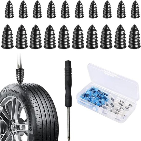 Banden Reparatie Set - Pechset Schroeven - Noodreparatie Onderweg - Hittebestendig Rubber - 20 Stuks - Zwart