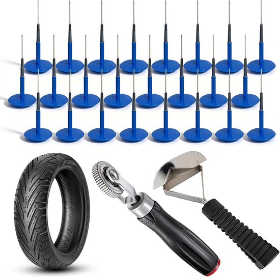 Banden reparatieset - Bandenpluggen set - Banden lek repareren - 26-delig assortiment - 6 mm dik - blauw van Merkloos