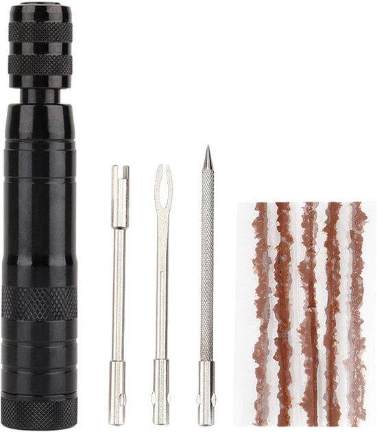 Banden reparatieset - Fiets motor reparatie - Onderweg banden plakken - Compact en draagbaar - 11 cm lengte - Zwart