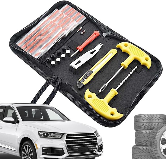 Banden reparatieset - Lekke band kit - Noodreparatie onderweg - 32-delige complete set - 20.5 cm - Geel