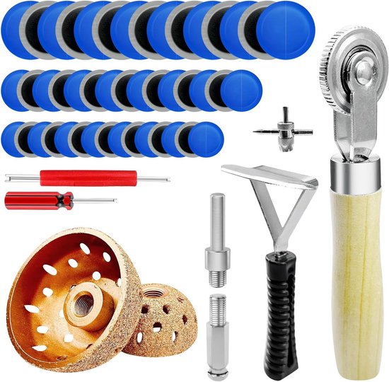 Bandenreparatie Kit - Lekke Band Gereedschap - Bandenslijtage Herstellen - Wolfraamstaal Polijstwiel - 54 Delen - Grijs