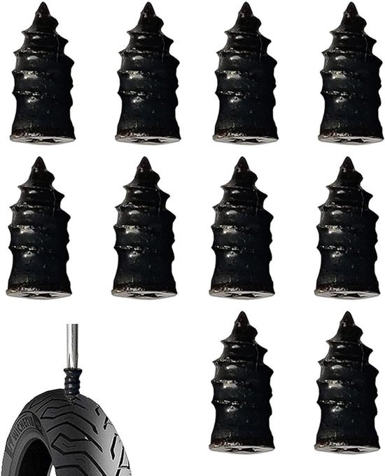 Bandenreparatie Nagels - Rubberen Schroeven - Lekke Banden Dichten - Zelfvulcaniserend Rubber - Set van 10 - Zwart