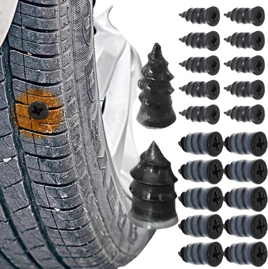 Bandenreparatie Spijkers - Reparatieset Banden - Lekkende Banden Dichten - Zonder Band Demontage - 2 Maten 20 Stuks - Zwart van Merkloos