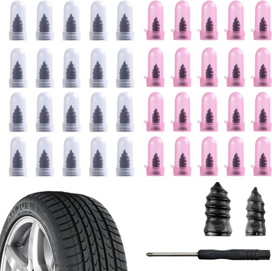 Bandenreparatie spijkers - Universele reparatie - Snel banden herstellen - Inclusief schroevendraaier - 40 stuks - Roze wit zwart