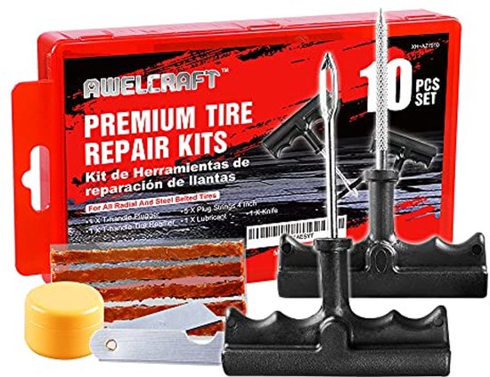 Bandenreparatieset 10-delig - Ideaal voor auto, vrachtwagen, motorfiets, ATV - Inclusief opbergkoffer van Merkloos