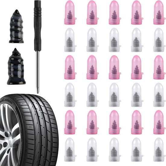 Bandenreparatieset 30 stuks - Reparatiespijkers banden - Pechhulp onderweg - Snel monteren zonder demontage - 15 groot 15 klein - Metaal