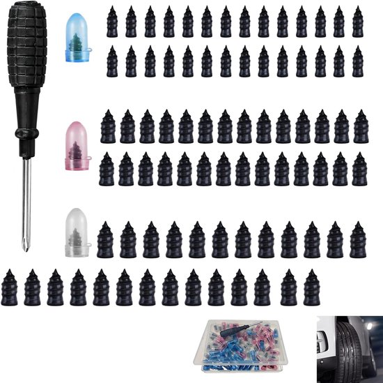 Bandenreparatieset Auto - Tubeless Reparatieset - Snel Lekke Band - 84 Delig Universeel - S M L Maten - Zwart van Merkloos