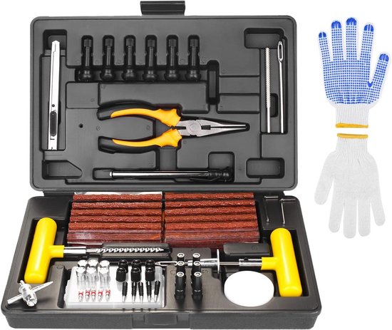 Bandenreparatieset - Autobanden reparatie - Band repareren - Inclusief bandenspanningsmeter - 100-delig - Zwart