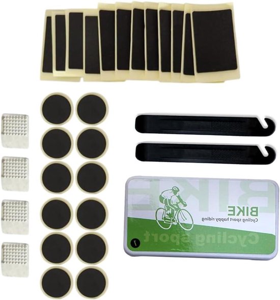 Bandenreparatieset - Fietsband reparatie - Onderweg repareren - Voorgelijmde patches - Compacte doos - Zwart
