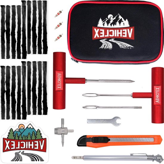 Bandenreparatieset - Lekke Band Kit - Onderweg Repareren - Aluminium Handgrepen - 19.5 cm - Grijs van Merkloos