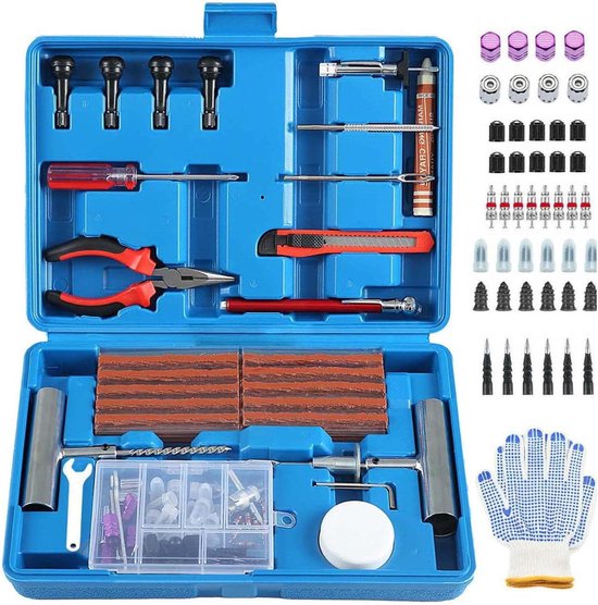 Bandenreparatieset - Lekke band reparatie - Bandenservice - Heavy-duty 117-delig - Universeel - Blauw van Merkloos