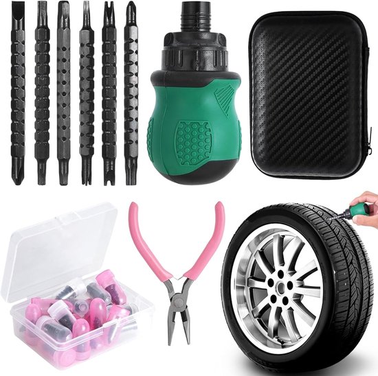 Bandenreparatieset - Lekke Band Reparatie - Noodreparatie Onderweg - Stevige Rubberen Constructie - 15 cm - Meerkleurig