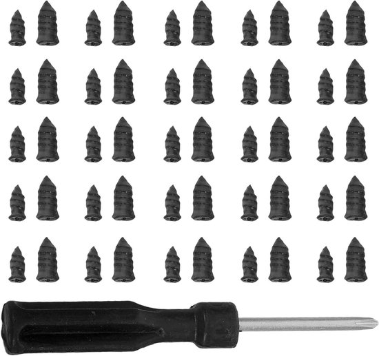 Bandenreparatieset - Lekke Band Reparatie - Onderweg Repareren - Rubberen Schroefnagels - 11 cm - Zwart