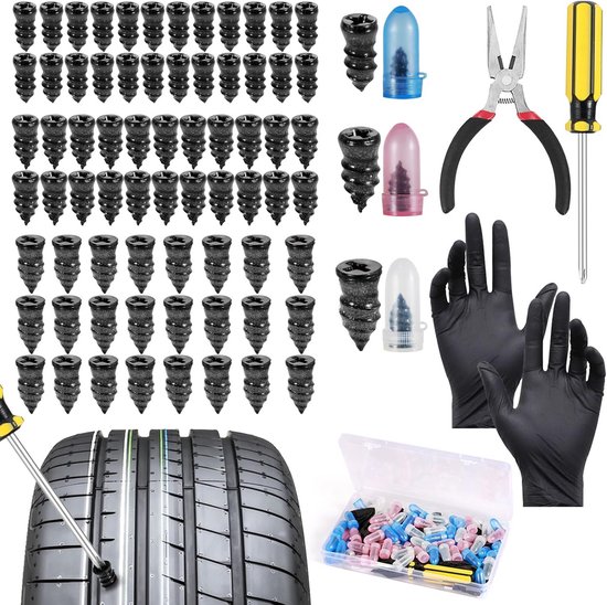 Bandenreparatieset - Lekke Band Reparatie - Snel Banden Herstellen - Zelfservice Schroefmethode - 75 Stuks - Zwart