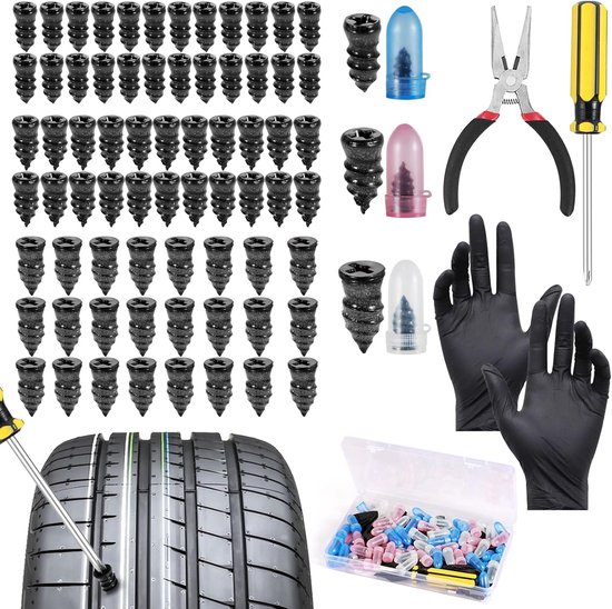 Bandenreparatieset - Lekke band - Snel repareren - Zelfservice - 75 stuks - Zwart