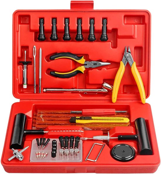 Bandenreparatieset - Lekke banden - Auto onderhoud - 74 delig - 31 cm - Rood van Merkloos