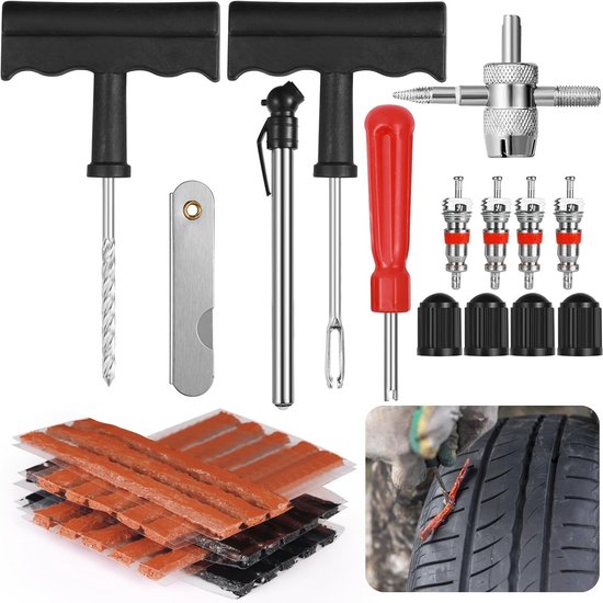 Bandenreparatieset - Lekke Banden Kit - Noodreparatie Auto - Inclusief Bandenspanningmeter - 37 Delig - Niet gespecificeerd
