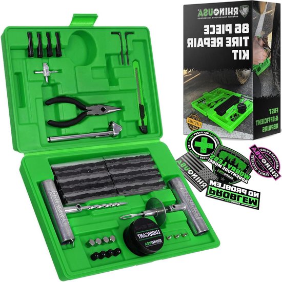 Bandenreparatieset - Montagekit Tubeless - Band Defect Repareren - 86 Delen Compleet - Tot 60 Herbruikbaar - Zwart van Merkloos