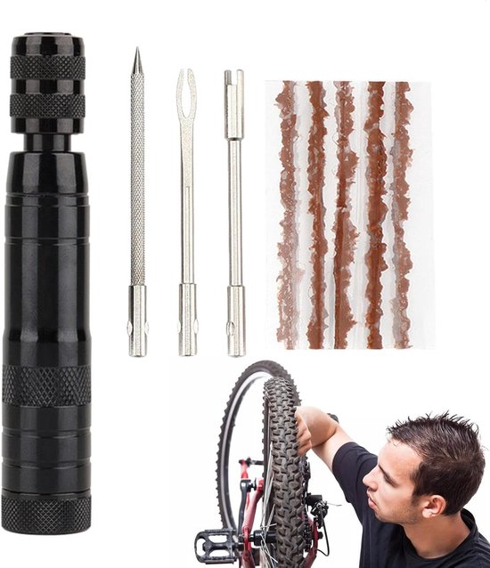 Bandenreparatieset Motor - Herstelkit Fiets - Onderweg Repareren - Universele Compatibiliteit - 11 cm Lengte - Zwart van Merkloos