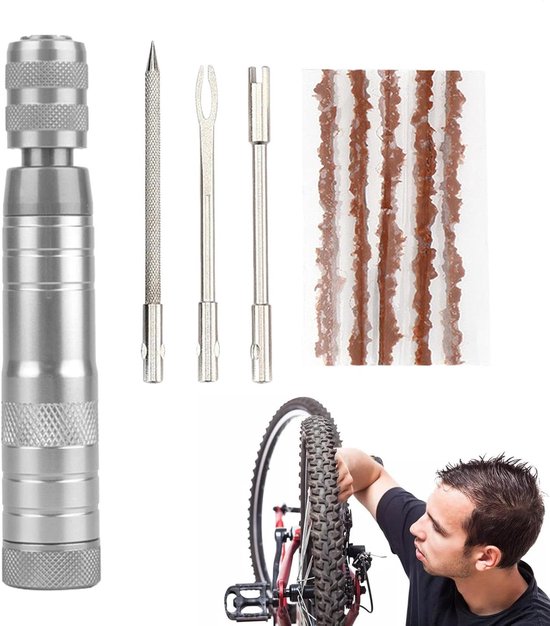 Bandenreparatieset Motor - Lekke Band Kit - Onderweg Repareren - Hoge Compatibiliteit - 12.9 x 3 x 3.3 cm - Zilver