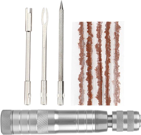 Bandenreparatieset Motor - Plakset Fiets - Noodreparatie Onderweg - Compact Aluminium Ontwerp - 11.5 cm - Zilver