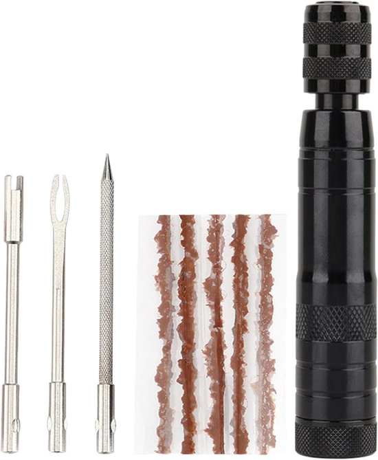 Bandenreparatieset - Pechhulp Kit - Onderweg Repareren - Compact En Draagbaar - 11.5 cm Lengte - Zwart