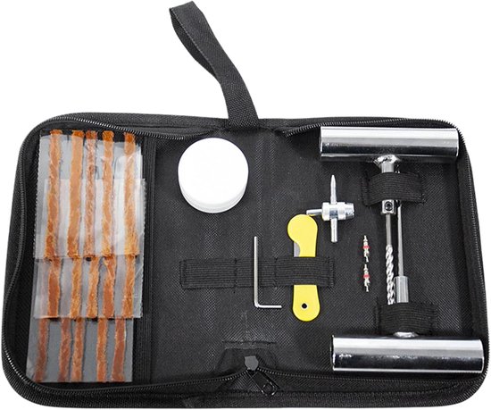 Bandenreparatieset - Pechhulp set - Onderweg repareren - Complete gereedschap - 15 stuks - Zwart