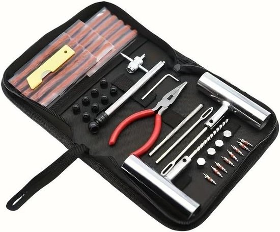 Bandenreparatieset - Pechset - Noodreparatie Onderweg - 46-delige Universele Set - 46 Stuks - Zilver