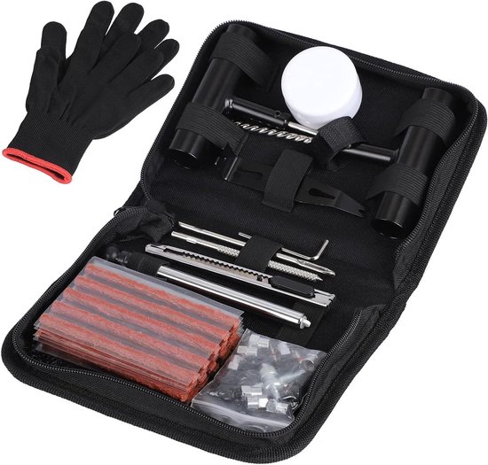 Bandenreparatieset - Platte band reparatie - Noodgevallen onderweg - Heavy-duty kwaliteit - 62-delig - Zwart