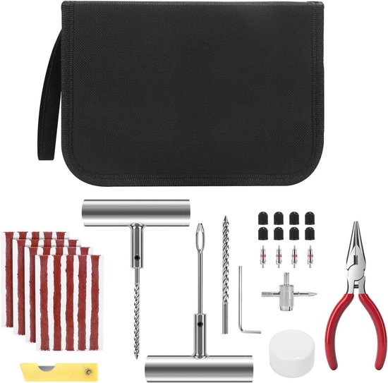 Bandenreparatieset - Platte banden - Noodhulp onderweg - Heavy-duty universeel - 41 stuks - Zwart