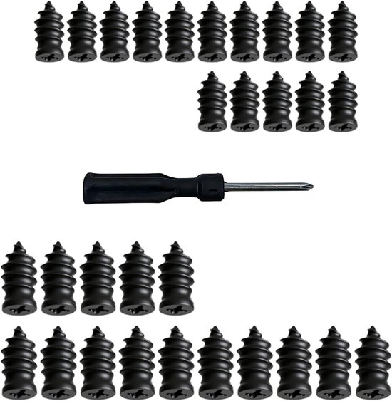 Bandenreparatieset - Platte banden reparatie - Onderweg repareren - 30 stuks rubberen nagels - 15 kleine + 15 grote - Zwart