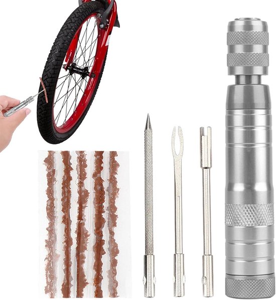 Bandenreparatieset - Punctie reparatie - Snelle bandenreparatie - Sterk reparerend effect - 11 cm lengte - Zilver