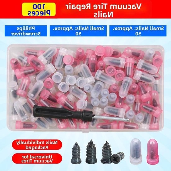Bandenreparatieset - Reparatieset banden - Band lek repareren - 100 schroefbare stoppers - 2 maten - Niet gespecificeerd