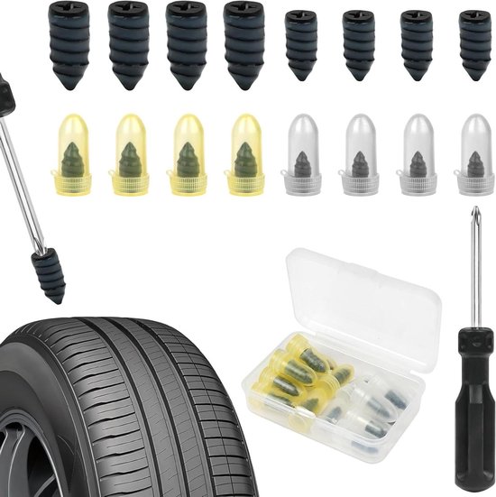 Bandenreparatieset - Rubberen bandennagel - Lekke band repareren - Hoge temperatuur bestendig - 16 stuks - Wit en geel