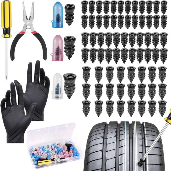 Bandenreparatieset Rubberen Spijkers - Lekke Band Gereedschap - Snelle Bandenreparatie - Hoge Temperatuur Bestendig - 75 Stuks - Zwart