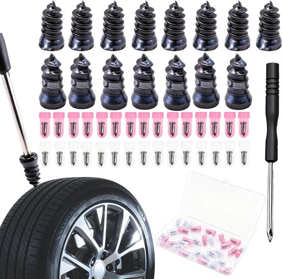 Bandenreparatieset - Rubberen spijkers - Noodreparatie onderweg - Hittebestendige stalen pennen - 30 stuks - Zwart