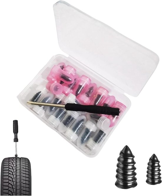 Bandenreparatieset - Tubeless Reparatie - Band Noodgevallen - Met Schroevendraaier - 20 Stuks - Zilver