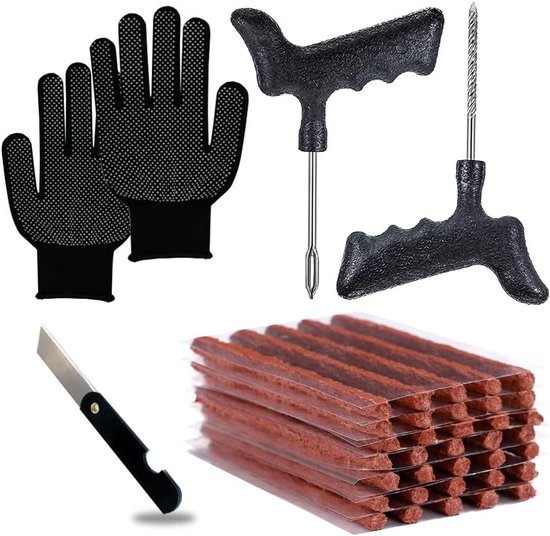Bandenreparatieset - Tubeless Reparatie - Noodreparatie Onderweg - 39 Delige Set - 35 Riemen - Zwart
