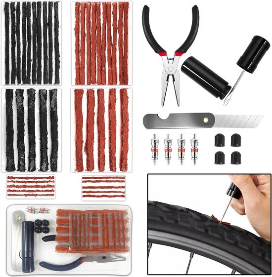 Bandenreparatieset - Universele Kit - Tubeless Banden - 51 Delige Set - Heavy Duty - Zwart Bruin van Merkloos