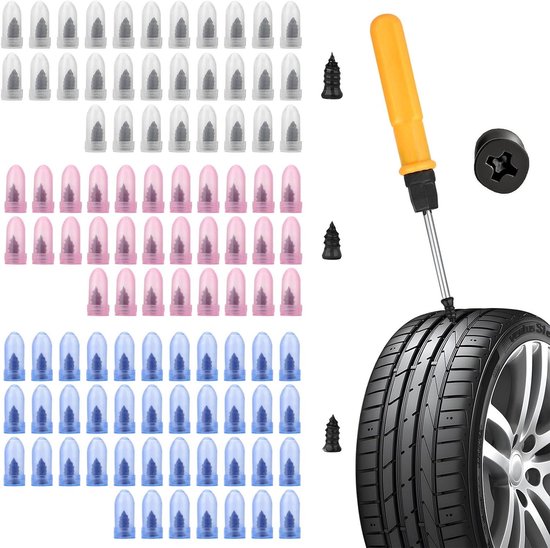Bandenreparatieset - Vacuüm nagels - Snelle reparatie - 3 maten set - 100 stuks - Zwart