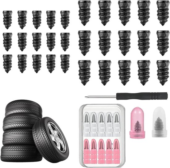 Bandenreparatieset - Vacuüm spijkers - Onderweg - Compleet & duurzaam - 30 stuks - Zwart