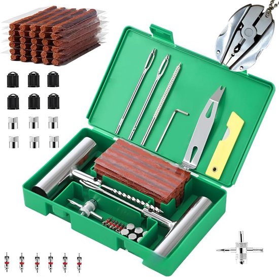 Bandenreparatieset voor Auto – Complete Reparatieset met Afdichtmiddel, T-Greepgereedschap, Cutter en Ventielen – Snelle Reparatie in 15 Minuten van Merkloos
