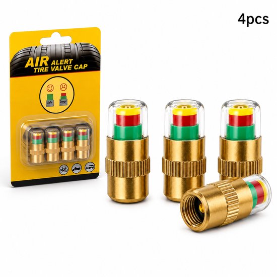 Bandenspanning Ventieldopjes - 4 Stuks - 3-Kleuren Bandenspanningsindicator - 2,4 Bar - Voor Standaard Autoventielen
