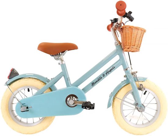 Bandits & Angels Kinderfiets 12 inch Retro Rider blauw vanaf 3 jaar - Metalen Kinder Fiets voor Jongens en Meisjes - Inclusief Stuurmand -Verstelbaar zadel en stuur - 12 inch Luchtbanden van Bandits & Angels