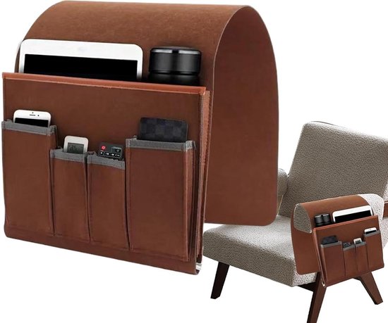 Bank Armleuning Organizer - Houders Opbergvak - Ontspannen Thuis - Antislip Grip - 5x28x5 cm - Bruin